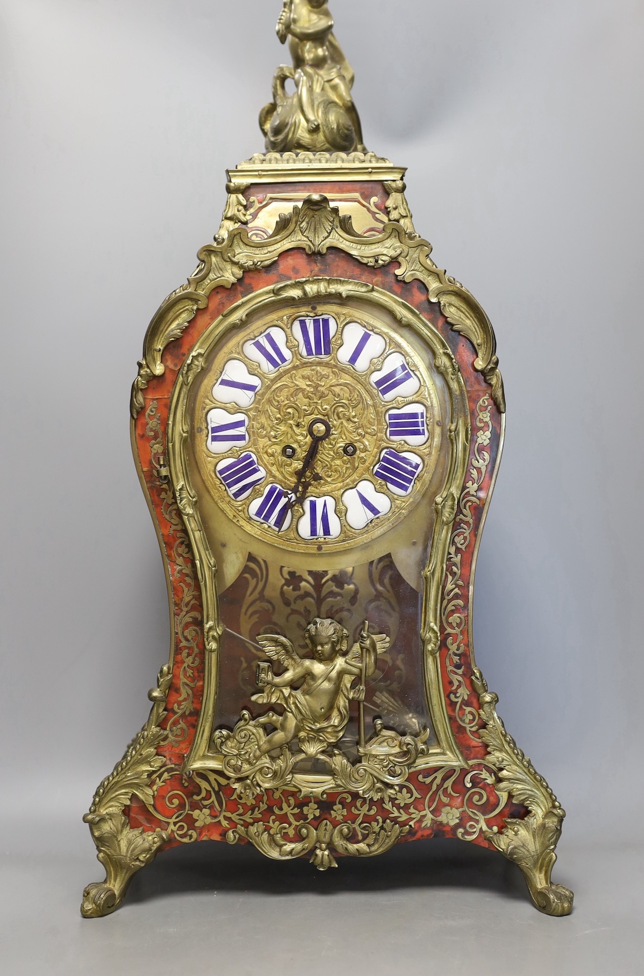 A 19th century French boulle work and ormolu bracket clock and bracket. 63cm excl bracket